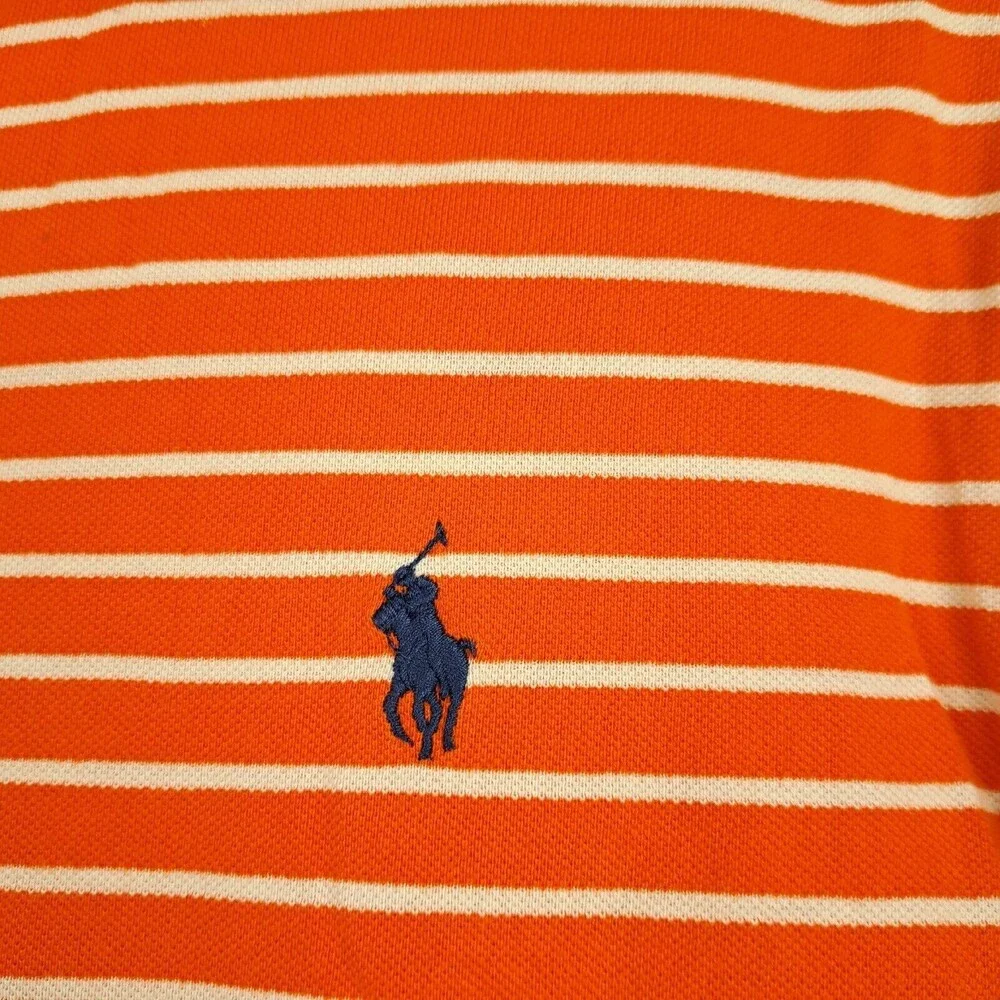 Polo Ralph Lauren Shirt Men's M Orange Striped Featherweight Mesh Short Sleeve